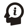 Symbol eines menschlichen Kopfes mit Informationszeichen, Icon für Wissensvermittlung.