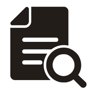 Symbol eines Dokuments mit Lupe steht für Dokumentenprüfung und Dateisuche.