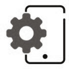 Zahnrad vor Smartphone-Symbol steht für mobile Geräteeinstellungen und App-Konfiguration.