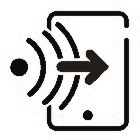 Symbol für kontaktloses Bezahlen per NFC mit Funkwellen und Pfeil auf ein Gerät.